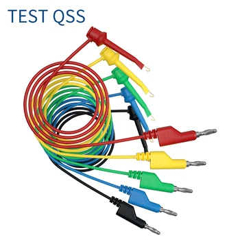 QSS 5Pcs 4MM Fiche Banane pour Tester Crochet Pince Multimètre Test Conduit Empilables Fil de Câble 1M Outils Électriques des Composants Q. 70054-2