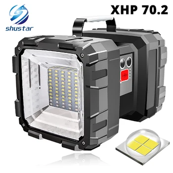 Rechargeable Super lumineux LED Projecteur à Double tête de lampe-Torche de LED projecteur Avec XHP 70.2 Lampe cordon imperméable à l'eau camping de la lumière