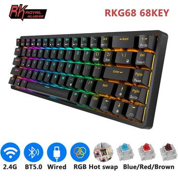 RKG68 RK837 sans Fil Clavier Mécanique 68 Clé de 65% RVB rétro-éclairage de l'échange à Chaud de 2,4 Ghz Bluetooth USB Filaire Gaming Royal Bidouille