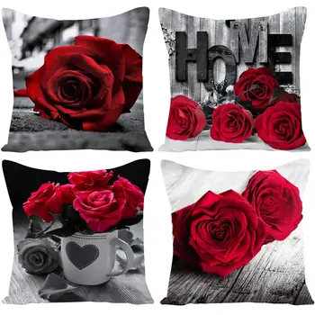 Rose Rouge Fleur Imprimer Taie D'Oreiller Canapé Housse De Coussin Amélioration De La Maison