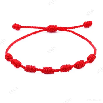 Rouge Chaîne de Bracelets Réglable avec 7 Noeud Bonne Chance Cordon Rouge Bracelet Amulette pour la Protection de l'Amitié Hommes Femmes Couple Cadeau