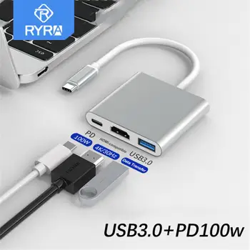 RYRA 3 In1 Type C HUB USB À 4K HDMI-USB 3.0 compatible PD 100W Adaptateur de Charge Pour IPad IPhone Huawei, Samsung, Xiaomi Tablet PC