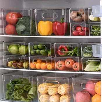 Réfrigérateur Organisateur Bin Empilables Fruits Réfrigérateur Boîte de Rangement Avec Poignée en Plastique transparent Congélateur garde-manger de la cuisine de l'Organisateur