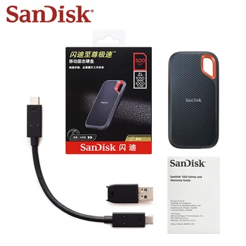 SanDisk SSD de 2 to, E61 SSD USB 3.2 Gen 2 de Type C, Type a 1 TO Extrême Haute Vitesse Périphérique Portable Disque Dur Mobile d'Origine SSD de 500 go