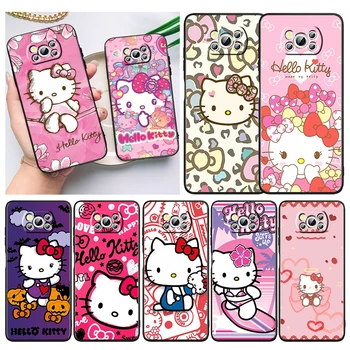 Sanrio Hello Kitty Mignon étui de Téléphone Pour Xiaomi Mi Poco X5 X4 X3 NFC F4 F3 GT M5 M5s M4 M3 Pro C50 C40 5 G de Couverture Noire Funda