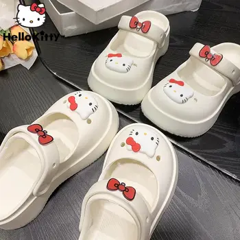 Sanrio Hello Kitty Sandales Plate-Forme De Trou De Chaussures De Femmes De Mode De Dessin Animé Décor Round Toe Chaussons Y2k Filles Mignonnes Sandales De Haut Talon