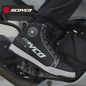 SCOYCO Hommes Bottes de Moto Réfléchissant Équipement de Moto Moto, Bottes d'Équitation résistant à l'Usure en plein air Chaussures de Course