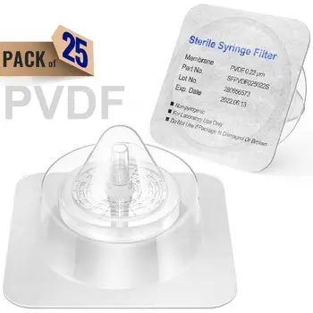 Seringue stérile Filtres,PVDF Membrane de 0,22 µm de Taille de Pore,de 25 mm de Diamètre,25 Pcs Emballé Individuellement par Ks-Tek