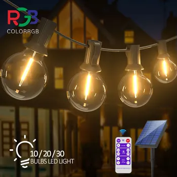 Solaire Chaîne de Lumières de plein air G40 Patio lumineux avec LED Ampoules Incassables et résistants aux Intempéries Lampes Suspendues de Jardin Bistro