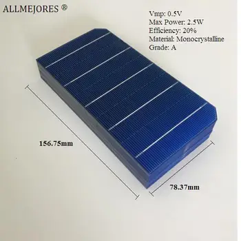 Solaires monocristallins de cellules de 0,5 V 2.5 W de haute qualité 156.75 mm x 78.37 mm pour le bricolage 100W panneau solaire 40pcs/Lot