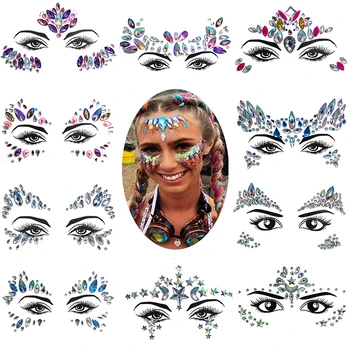Sourcil Face à l'Art de Corps de la Mascarade Brillant Face à la Décoration de Cristal 3D Autocollant Festival de Musique de Forage Autocollant de Tatouage Temporaire Sticker