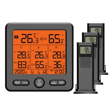 Station météo Intérieur/Extérieur sans Fil de Capteurs Hygromètre de Thermomètre Numérique de LED Écran LCD Thermomètre Avec 3 Capteurs à Distance