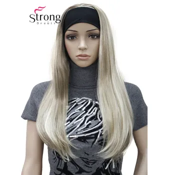StrongBeauty Long 3/4 de femmes perruques hairpiece Droit avec réglage Noir Bandeau Blonde en Surbrillance perruque de Cheveux Synthétiques