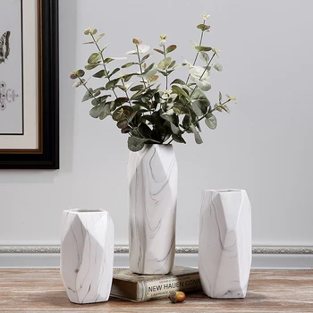 Style nordique Simple de Marbre vase en Céramique à la Maison des Décorations d'intérieur Insérer un arrangement de la fleur de table de salle à manger géométrique Accessoires