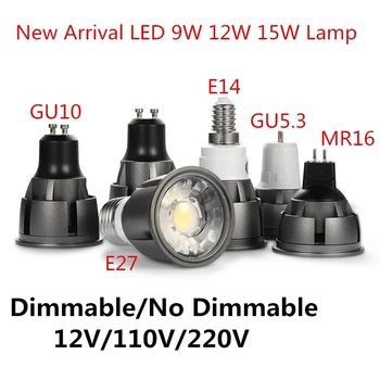 Super Lumineuse Dimmable GU10/GU5.3/E14/E27/MR16 COB 9W 12W 15W LED Ampoule Lampe 85-265V 12V projecteur Blanc Chaud/Blanc Froid lumière led