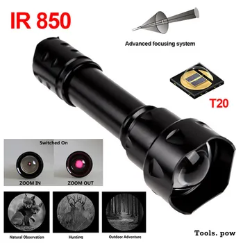 T20 10W IR Lampe de poche 850nm/940nm Zoomable de Vision de Nuit Torche LED Torche Infrarouge pour la Chasse,Trainning de lampe-Torche Tactique