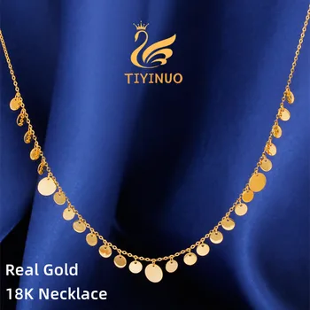 TIYINUO Véritable AU750 Véritable 18K d'Or Bordées de Sequins Collier Réglable Shinning à la Mode de Cadeau Présents Pour Femme Bijoux