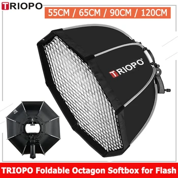 Triopo Softbox 55 cm 65 cm 90 cm 120 cm Pliable Octogone Parapluie Softbox S Support de Poignée+Grille Nid d'abeille en plein air Soft Box Flash