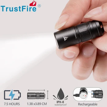 Trustfire Mini2 Rechargeable Mini LED Lampe de poche porte-clés USB 250Lumens Lumière de Poche de IPX8 EDC Portables, lampes de poche Lampe