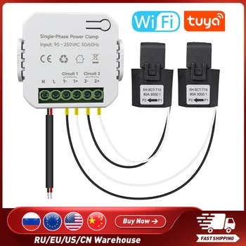 Tuya Wifi monophasé Compteur d'Énergie 80A avec CT de Serrage Application Kwh Consommation électrique du Moniteur de l'Électricité Statistique 90 - 250VAC 50/60Hz