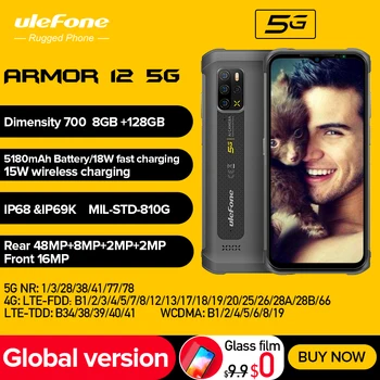 Ulefone Armure 12 5G Robuste Téléphone Android 11 8 GO+128 GO Téléphones Mobiles 6.52“ Étanche Smartphone 5180 mAh Recharge sans Fil NFC