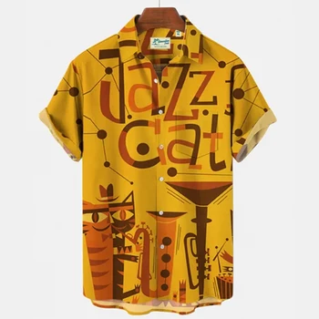 Unisexe 2022 Musique d'Été de la Mode des Hommes Chemises Hommes Rétro Chemise Hawaïenne 3d Casual manches Courtes Lâche Respirant Haut Shirts Hommes