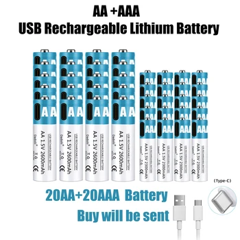 USB AA + Piles AAA de 1,5 V Li-Ion 2600mAh batterie lithium-ion rechargeable AA 1.5 V USB de charge rapide de la batterie ion-lithium