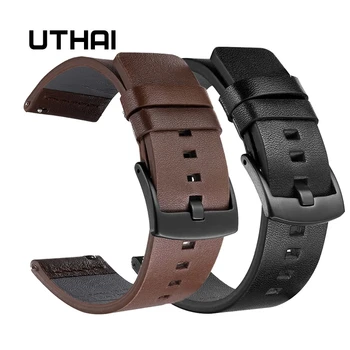 UTHAI en Cuir Véritable Montre de bande de Bracelet pour Samsung Galaxy Watch 42 46 mm Engins S3 Bracelet de montre de Sport de Libération Rapide 18 20 22 24 mm,Z26