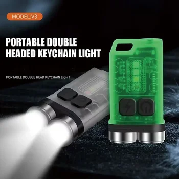 V3 Mini Keychain de lampe-Torche de LED Double Tête de Type C de Chargement Étanche IP65 900LM Petit porte-clés Torche Rechargeable de Lumière