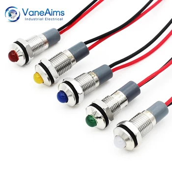 VaneAims 8mm Métal Signal de la Lampe Imperméable à l'eau IP67 Voyant LED avec du Fil de 3V, 6V 12V 24V 220V Rouge Vert Jaune Blanc Bleu