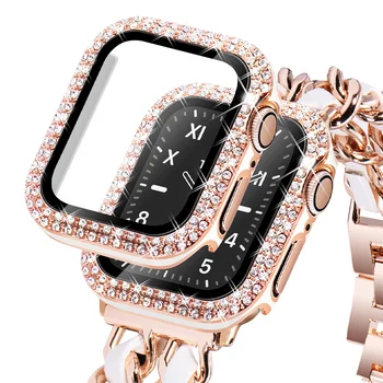 Verre+Couvercle Pour Apple Montre le cas de 45 mm 41 mm mm 40 mm 44 mm 38 mm ø 42mm Accessoires de Diamant Protecteur d'Écran iwatch série 3 4 5 6 SE 7 8