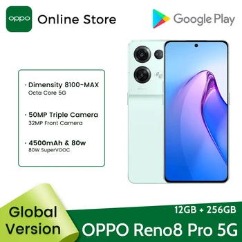 Version internationale OPPO Reno 8 Pro 5G Smartphone 12 GO 256 GO MTK Dimensity 8100-Max 120Hz AMOLED 50MP Caméra 80W SUPERVOOC