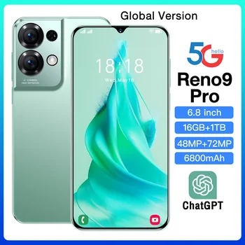 Version internationale Reno9 Pro Smartphone 5G Android de 6,8 pouces HD Plein Écran 16 GO+1 TO Téléphones Mobiles Double SIM carde le Téléphone Cellulaire de Marque Nouvelle