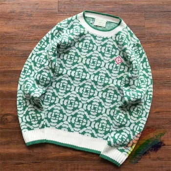 Vert Casablanca Vert Logo Jacquard Pull Hommes Femmes Occasionnels Surdimensionné 1:1 La Meilleure Qualité Sweatshirts