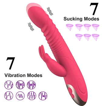 Vibrateur lapin Femelle Vaginale Rotatif Télescopique point G Clitoris Stimulation Anale Masseur Sexe Jouet Adulte Vibration d'Étirement
