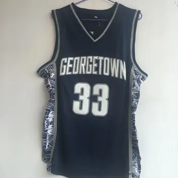 Vintage Patrick Ewing #33 Georgetown Hoyas Collège De Basket-Ball Jersey Cousu Bleu Gris