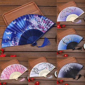 Vintage Soie Pliage Fan De Rétro Chinois Japonais En Bambou À La Main Le Pliage Fan De Danse À La Main Fan De La Décoration D'Ornements D'Artisanat Cadeau Fan