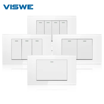 VISWE Brésil Home Standard Interrupteur Mural 118mm * 72mm 1 2 3 4gang 1/2way de variation+1gang 1/2way Panneau de Verre Blanc/Noir/Gris