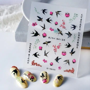 Vive Avaler Saule Peach Blossom 5D en Relief de Secours Auto-Adhésif Nail Art Décoration Sticker Bambou Manucure Autocollants de Gros