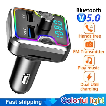 Voiture mains libres Transmetteur FM Bluetooth 5.0 Kit de Voiture MP3 Modulateur Lecteur de Carte TF USB AUX Récepteur 3,1 A Double USB Chargeur Rapide