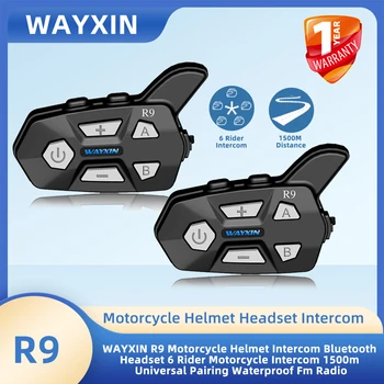 WAYXIN R9 Moto Intercom Casque Casques 6 Coureur, BT5.0 Communication d'Interphone, Intercomunicador Moto,Imperméable à l'eau de la Radio FM
