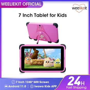 weelikeit de 7 Pouces Kids Tablettes Android 11 1024*600 HD Ouad Dual Core Wifi 2 GO 32 GO Enfants de la Tablette pour les Enfants à l'Étude avec le Titulaire
