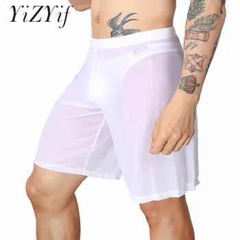 White Mens du Club de la Couleur Pure Ceinture Élastique Voir-à travers la Maille Casual Shorts de Couchage Shorts sous-Vêtements