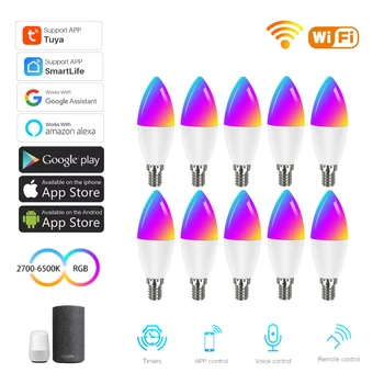 Wifi Bougie E14 Lampe de Tuya Vie Intelligente Application de Contrôle RVB Led Dimmable Ampoule 5/7/9W Smart Ampoule Compatible Avec Alexa Accueil Google