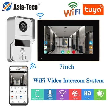 WiFi TUYA APPLICATION Intelligente de 7 Pouces 1080P à la Maison Kit Intercom Vidéo sans Fil de Téléphone de Porte Câblé Sonnette pour Villa Plat RFID de Contrôle d'Accès