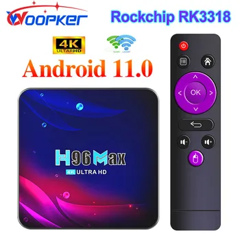 Woopker H96 Max TV-Box V11 Rockchip RK3318 Android 11 Double WiFi 2.4 G/5G BT 4.0 4K HDR 10.0 Smart téléviseur Numérique Tops