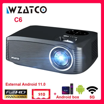 WZATCO C6 Full HD LED Projecteur vidéo Projecteur avec Android zone 11.0 WIFI 5G Vidéo Proyector 300