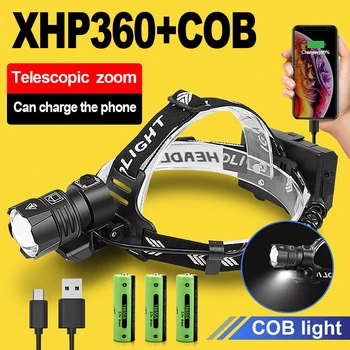 XHP360 de la Puissance Élevée LED lampe Frontale Rechargeable par USB à la Tête de la lanterne Super Lumineux Puissant Phare 18650 Imperméable à l'eau de Pêche à la Lanterne