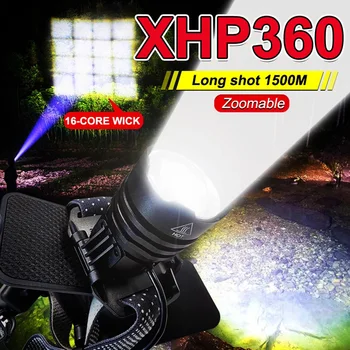XHP360 Puissants Projecteurs de la Puissance Élevée LED Phare de la Tête de Lampe de poche 18650 Rechargeable Tête de ZOOM lampe Lanterne De Camping Pêche