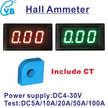 YB28C LED Numérique Compteur de Courant DC 0-5A 10A 20A 50A 100A Ampèremètre avec Transformateur CT Capteur de Hall Ampère Jauge Amp Testeur de Panneau